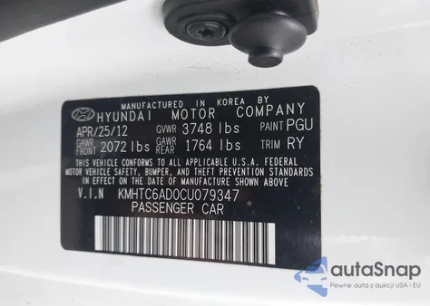 2012 Hyundai Veloster Base W/Gray z USA, uszkodzony, nr VIN KMHTC6AD0CU079347